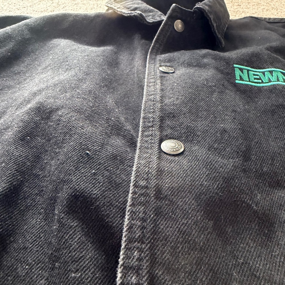 NEWNES Mens Black‎ Teal Colorblock Denim Jacket Size Large - Picture 2 of 10